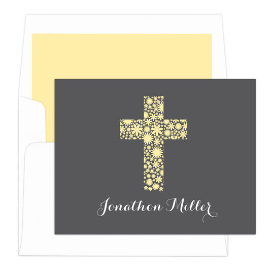 Grey Floral Lace Cross Folded Note Cards